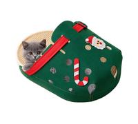 Closed Cat Bed House in the Shape of a Christmas Slippers with Scratching | Cat bed with hood. For resting and in the afternoon in the apartment on the balcony in the Christmas snowman green slippers