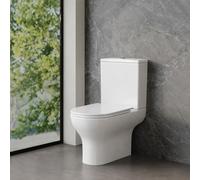 Closed Coupled Rimless Toilet Suite, White Ceramic, Soft Close Heavy Duty Seat, Chrome Dual Flush Cistern, Water Saving, Easy Clean