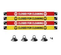 Closed for Cleaning Warning Signs with Magnetic Ends & Suction Cups, 4 Pack - High Visibility Red & Yellow Keep Door Closed Sign, Do Not Enter Tape for Bathrooms, Restrooms, and Public Spaces, Durable