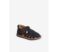 Closed Leather Sandals with Buckle for Babies navy blue