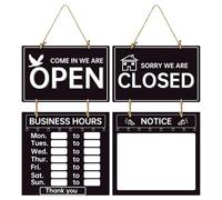 Closed Open Sign - Double Sided Display Hour Sign | Writable Hours Hanging On Board | Decorative Office Welcome Board Ideal For Shops, Cafes & Business Entrances