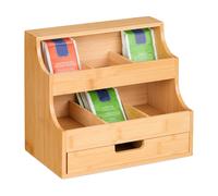 Closed Organiser Coffee Tea Box Compartments Tiered Rack Bamboo Natural Kitchen