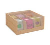 Closed Tea Box Compartments Organiser Chest Bamboo Natural Kitchen Coffee