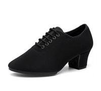 Closed Toe Ballroom Dance Shoes, Canvas Practice Latin Dance Shoes Lace Up 5Cm Performance Teaching Shoe for Women,3.5cm Rubber Sole,4 UK