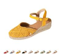 Closed Toe Espadrilles Low Wedge Sandals for Women Ladies Size 4 with Ankle Strap Hessian Sandals 002_Yellow Trendy Footwear