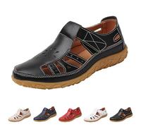 Closed Toe Flat Sandals For Women,Walking Sandals Womens,Hollow Out Non Slippery Rubber Sole Sandals,Athletic Breathable Comfortable Wide Fit Roman Shoes With Hook And Loop Ankle Strap