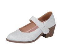 Closed Toe Heels Ladies Casual Solid Color Beaded Glitter Sequins Chunky Heel Large Size Casual Shoes High Heeled Shoes Silver