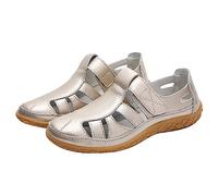 Closed Toe Leather Sandals Women UK Clearance, Ladies Outdoor Walking Sandals Casual Hollow Out Summer Shoes Fashion Holiday Beach Easy Fasten Flat Sandals Footwear Size 3-7