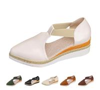 Closed Toe Mid Heel Espadrille Wedge Shoes Women Wide Fit Soft Leather Upper Comfortable Non-Slip Walking Slip on Loafers Ladies Lightweight Outdoor Shoes Slides Women Size 6.5 White