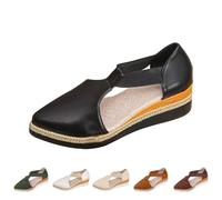 Closed Toe Mid Heel Espadrille Wedge Shoes Women Wide Fit Soft Leather Upper Comfortable Non-Slip Walking Slip on Loafers Ladies Lightweight Outdoor Shoes Slides Women Size 6.5 Black