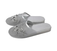 Closed Toe Mule Sandals For Women,Womens Flat Sandals,Womens Hand Embroidered Three Flower Sequined Mesh Round Toe Half Slip On Sandals,Comfortable Casual Beach Soft Footwear Slip On Mule