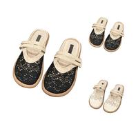 Closed Toe Mules For Women Lightweight, Linen Lightweight Flat Sliders For Women Flax Lace Casual Flat Slippers Slip On Wide Fit Sliders for Outdoor, Holiday, Leisure & Everyday Life