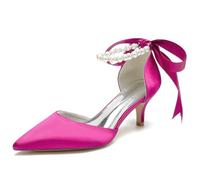 Closed Toe Pearl Kitten Heels Satin Wedding Shoes for Bride, Low Heels with Bow Bridal Heels for Women, Prom Evening Party Dress Shoes Pumps, Women's Sandals, Formal Heels,E,39