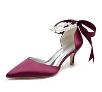 Closed Toe Pearl Kitten Heels Satin Wedding Shoes for Bride, Low Heels with Bow Bridal Heels for Women, Prom Evening Party Dress Shoes Pumps, Women's Sandals, Formal Heels,D,41