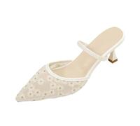 Closed Toe Sandals for Women Breathable Lace-Up High Heel Sandals with Flowers and Mesh Stiletto Shoes Pointed Toe Back Strap Thin Heel Shoes Summer Roman Bohemian Beach Slip On Sliders Ladies 3.5-7