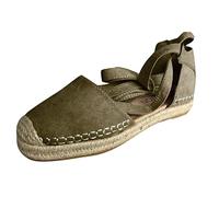 Closed Toe Sandals For Women Flat Sandals Summer Espadrille Tie Up Shoes Comfortable Casual Shoe With Ankle Wrap Strap Solid Color Ladies Work Walking Shoes Lightweight Linen Crochet Sandles