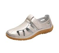 Closed Toe Sandals For Women Hollowed Out Wide Fit Slip On Walking Shoes Non-Slip Rubber Sole Athletic Sandal Summer Lightweight Comfy Ladies Sandal With Hook & Loop Strap Plain Footwear For Outdoor