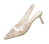 Closed Toe Sandals for Women Lace Mesh Pointed Toe High Heel Sandals Breathable Back Open Toe Fishnet Shoes Summer Bohemian Roman Beach Casual Shoes Outdoor Plus Size Non Slip Sliders Ladies 3.5-7