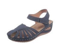 Closed Toe Sandals For Women Lightweight Leather Sandals Solid Color Cutout Sandal Wide Wedge Sandal Comfortable Outdoor Sports Shoes Air Cushion Walking Shoes Slingback Buckle Sandalen