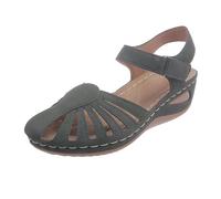 Closed Toe Sandals For Women Lightweight Leather Sandals Solid Color Cutout Sandal Wide Wedge Sandal Comfortable Outdoor Sports Shoes Air Cushion Walking Shoes Slingback Buckle Sandalen