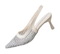 Closed Toe Sandals for Women Pointed Toe Open-Back Woven High Heels Sandals Ladies Summer Elegant Breathable Lace Floral Mesh Stiletto Shoes Beach Casual Shoes Outdoor Plus Size Non Slip Sliders 3.5-7