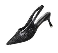 Closed Toe Sandals for Women Pointed Toe Open-Back Woven High Heels Sandals Ladies Summer Elegant Breathable Lace Floral Mesh Stiletto Shoes Beach Casual Shoes Outdoor Plus Size Non Slip Sliders 3.5-7