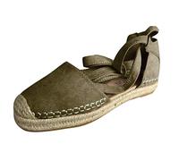 Closed Toe Sandals For Women Retro Flat Sandals Straw Weave Casual Sandal Linen Lace Up Sandal Solid Color Active Shoes Comfort Fit Walking Shoes Anti Slip Outdoor Shoe Lightweight Breathable Shoe