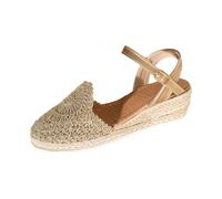 Closed Toe Sandals for Women Wide Fit Platform Wedge Heeled Arch Support Slip On Braided Espadrilles Ankle Strap Summer Shoes Shoes for Women Wide Feet, Gold, 4.5