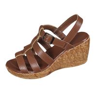 Closed Toe Sandals for Women Women's Wedge Leather Strappy Platform With Orthotic Insole Arch Support Medium Fit Summer Shoes Uk (Brown, 5.5)