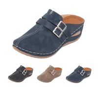 Closed Toe Wedge Mules For Women,Casual Slides Women,Arch Support Slides,Lightweight Non-Slip Slide For City Walk,Autumn Solid Colour Sandals,Daily Outdoor Wear,Buckle Strap Decoration