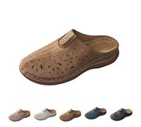 Closed Toe Wedge Mules for Women,Casual Slides Women,Breathable Hollow Out Slides,Solid Colour,Comfortable Non-Slip Slide for City Walk,Summer Beaded Backless Sandals,Slip On,Indoor & Outdoor Khaki