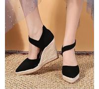 Closed Toe Wedges for Women 2025 Pointed Toe Platform Wedge Sandals Ankle Strap Heeled Espadrilles Sandals Ladies Elegant Summer Dress Shoes for Beach Wedding