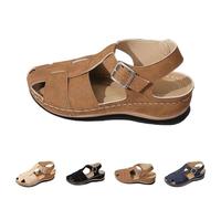 Closed Wedge Sandals Women's Summer Braided Sandals Wide Feet Orthopaedic Shoes Lightweight Non-Slip Bathing Shoes Comfortable & Pain Free Slip Shoes Summer Shoes for Outdoor Hiking Tours, brown, 9 UK