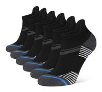 CLOSEMATE Mens Ankle Trainer Socks 6 Pairs Breathable Cushioned Sport Socks for Men Low Cut Short Anti-Blister Wicking with Non Slip Tab for Performance Running Walking Athletic(6 Black, L)