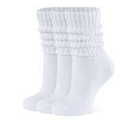 CLOSEMATE Womens Scrunch Crew Socks Retro Soft Cotton Cozy Slouchy Socks for Sneakers Boot 3 Pairs (3White)