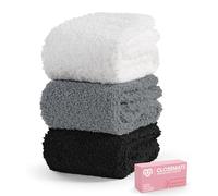 CLOSEMATE Womens Warm Cozy Fuzzy Slipper Socks(1White1DarkGray1Black)