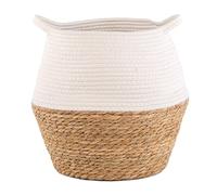 Closer2Nature Woven Two Tone Belly Basket - White Wicker Storage Basket; Hamper with Handles; Plant Basket, Indoor Plant Pots - Small Storage Baskets, Wicker Basket - Great Woven Storage Basket