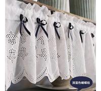 Closet Curtains Short Window Curtains Navy Blue Dark 1Pcs Embroidery with Bows Cotton Linen 59"W X 22"H (150X55Cm) for Each Pc
