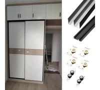 Closet Doors Sliding Panels Hardware, Barn Door Hardware Kit Cabinets Replacement Track, Pocket Door/Ghost Door Slide Rail for Shower/Garage(Black,17.4ft/5.3m)