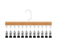 Closet Organizer With 12 Uniform Clamping Points On A Metal Frame For Consistent Hanging Performance(Natural Wood)