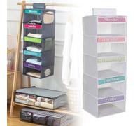 Closet Organizers and Storage, Shelf Organizer with Weekly Labels, 5 Tier Stackable Storage Bins with Metal Frame, Foldable Cube Bins, Home Wardrobe Hanging Shelves Baskets
