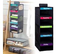 Closet Organizers and Storage, Shelf Organizer with Weekly Labels, 5 Tier Stackable Storage Bins with Metal Frame, Foldable Cube Bins, Home Wardrobe Hanging Shelves Baskets