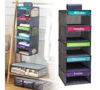 Closet Organizers and Storage, Shelf Organizer with Weekly Labels, 5 Tier Stackable Storage Bins with Metal Frame, Foldable Cube Bins, Home Wardrobe Hanging Shelves Baskets