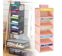 Closet Organizers and Storage, Shelf Organizer with Weekly Labels, 5 Tier Stackable Storage Bins with Metal Frame, Foldable Cube Bins, Home Wardrobe Hanging Shelves Baskets
