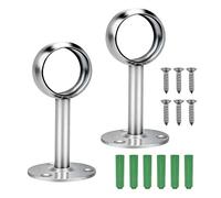 Closet Pole Sockets,2 pcs Stainless Steel Curtain Rail Brackets Curtain Pole Holders Wardrobe Rail Bracket Shaped Flange Socket Clothes Pole,for Ceiling Shower Rod with 6 Pieces Screws (32mm)