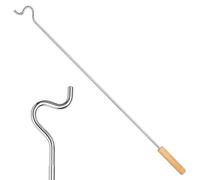 Closet Reacher Pole with Hook and Wooden Handle, Heavy Duty - Adjustable 2.75-5 Feet, Chrome Plated Steel Clothing Hanger Shepherds Hook to Easily Reach Clothes etc - Perfect for College Dorm