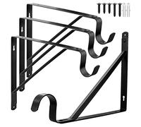 Closet Rod Bracket, Heavy Duty Shelf Bracket with Rod Holder, 10.9X 10.2 inch Black Closet Rod Support Wall Mounted Clothes Hanger Pole Support Hooks, 4 Pack