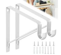 Closet Shelf & Rod Brackets Heavy Duty, 2-Pack Triangular Wall Mounted Shelf Brackets with Clothes Rail Pole Hook, 50kg Load, Space-Saving Storage Solution for Wardrobe, Garage, Laundry Room