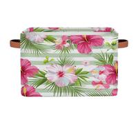 Closet Storage Bins, Large Fabric Storage Baskets with Handles, Tropical Flower Hibiscus Orchid Floral Plant Strip 15x11in Closet Storage Bins for Shelves