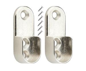 Closet tube holder for screwing on, 2 pcs, for 1.18 x 0.59" oval or Ø 0.59" round clothes rails, 3-hole closet tube holder with screws, Silver-grey clothes rail holder, closet tube holder
